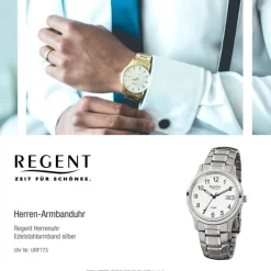 Regent Herren-Armbanduhr - Metallarmband - Quarz Edelstahl silber, grau URF775