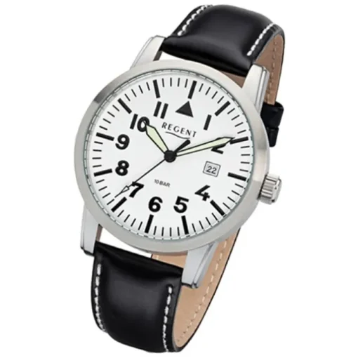 Regent Herren-Armbanduhr 32-F-1029 Quarz-Uhr Leder-Armband schwarz URF1029