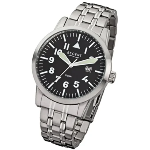 Regent Herren-Armbanduhr F-778 Quarz-Uhr Stahl-Armband silber URF778