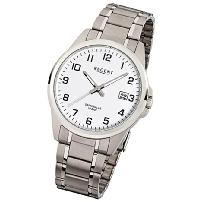 Regent Herren-Armbanduhr F-925 Quarz-Uhr Titan-Armband silber URF925