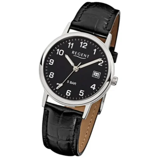 Regent Herren-Armbanduhr F-792 Quarz-Uhr Leder-Armband schwarz URF792
