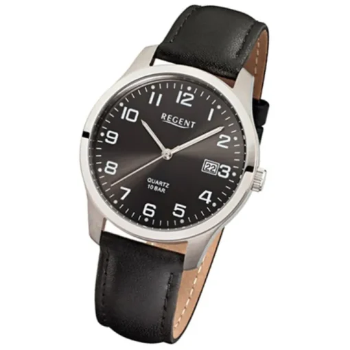 Regent Herren-Armbanduhr F-932 Titan Quarz-Uhr Leder-Armband schwarz URF932