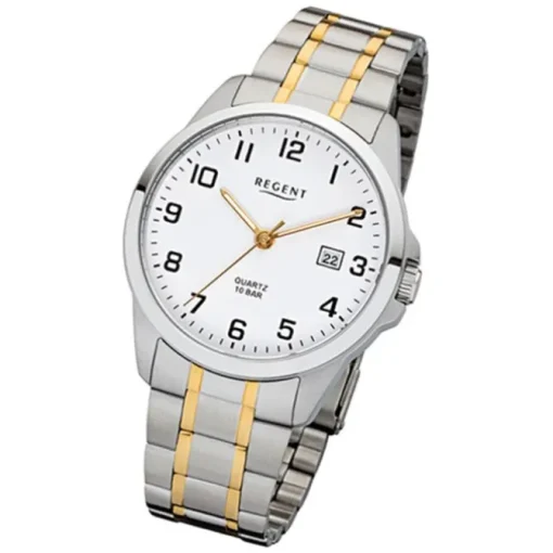 Regent Herren-Armbanduhr 32-F-1014 Edelstahl-Armband silber gold URF1014