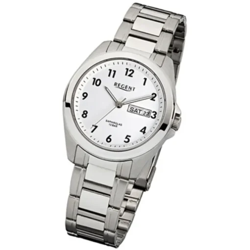 Regent Herren-Armbanduhr F-524 Quarz-Uhr Stahl-Armband silber weiß URF524
