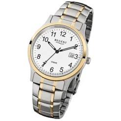 Regent Herren-Armbanduhr F-777 Quarz-Uhr Stahl-Armband gold silber URF777