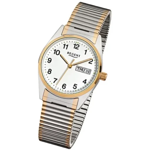 Regent Herren-Armbanduhr F-880 Quarz-Uhr Stahl-Armband silber gold URF880