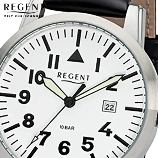 Regent Herren-Armbanduhr 32-F-1029 Quarz-Uhr Leder-Armband schwarz URF1029
