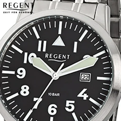 Regent Herren-Armbanduhr F-778 Quarz-Uhr Stahl-Armband silber URF778