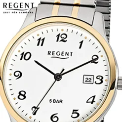 Regent Herren-Armbanduhr F-877 Quarz-Uhr Stahl-Armband silber gold URF877