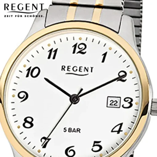 Regent Herren-Armbanduhr F-877 Quarz-Uhr Stahl-Armband silber gold URF877