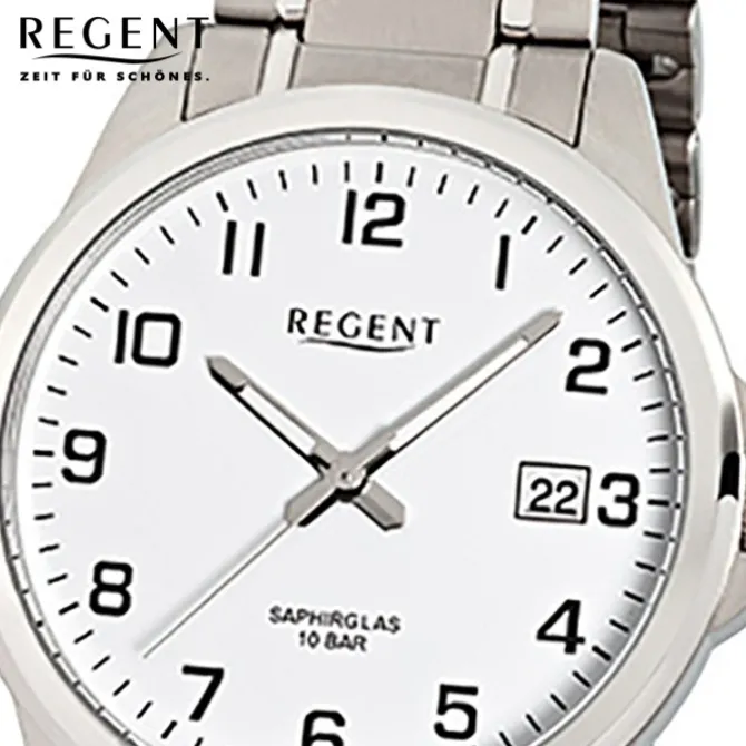 Regent Herren-Armbanduhr F-925 Quarz-Uhr Titan-Armband silber URF925