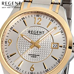 Regent Herren-Armbanduhr F-920 Quarz-Uhr Stahl-Armband silber gold URF920