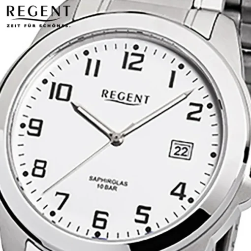 Regent Herren-Armbanduhr F-923 Quarz-Uhr Stahl-Armband silber grau URF923