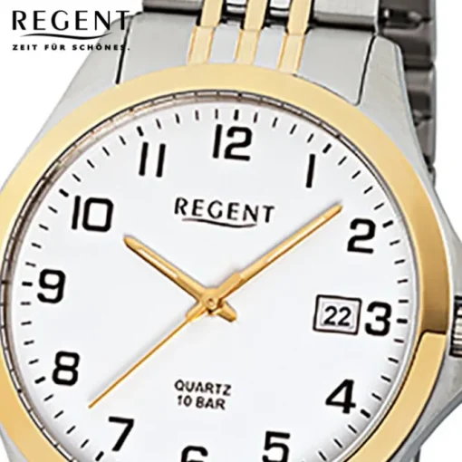 Regent Herren-Armbanduhr F-917 Quarz-Uhr Stahl-Armband silber gold URF917