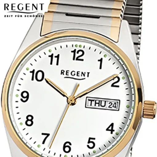 Regent Herren-Armbanduhr F-880 Quarz-Uhr Stahl-Armband silber gold URF880