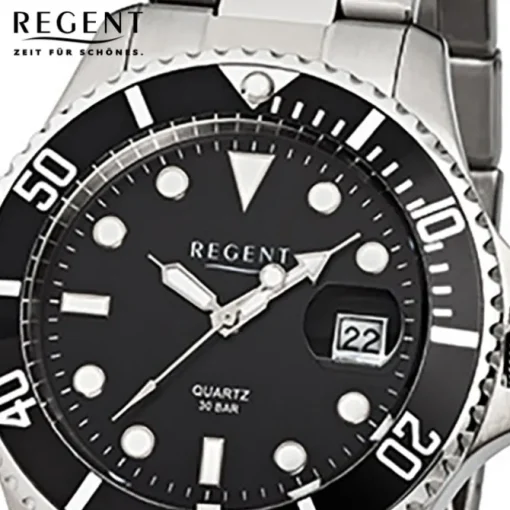 Regent Herren-Armbanduhr F-371 Quarz-Uhr Stahl-Armband silber URF371