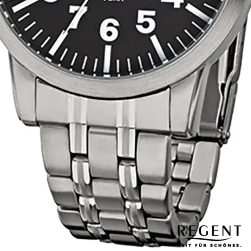 Regent Herren-Armbanduhr F-778 Quarz-Uhr Stahl-Armband silber URF778