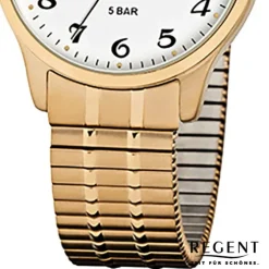Regent Herren-Armbanduhr F-876 Quarz-Uhr Stahl-Armband gold URF876