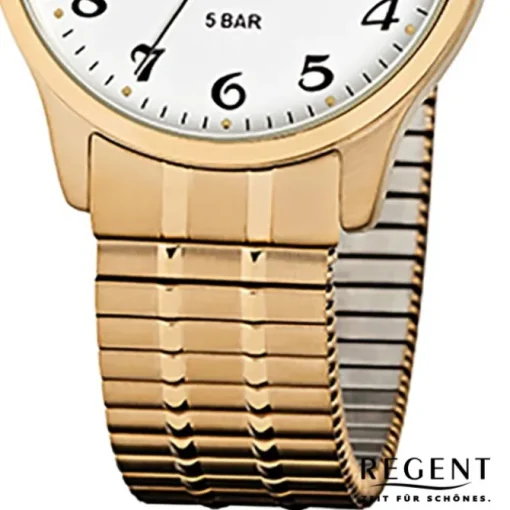 Regent Herren-Armbanduhr F-876 Quarz-Uhr Stahl-Armband gold URF876