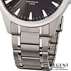 Regent Herren-Armbanduhr F-924 Quarz-Uhr Titan-Armband silber URF924