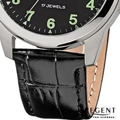 Regent Herren-Armbanduhr F-1392 Handaufzug Leder-Armband schwarz URF818