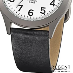 Regent Herren-Armbanduhr F-842 Titan-Uhr Leder-Armband schwarz URF842