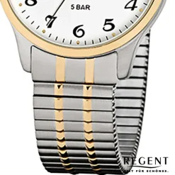 Regent Herren-Armbanduhr F-877 Quarz-Uhr Stahl-Armband silber gold URF877