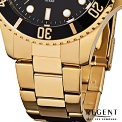 Regent Herren-Armbanduhr F-370 Quarz-Uhr Stahl-Armband gold URF370