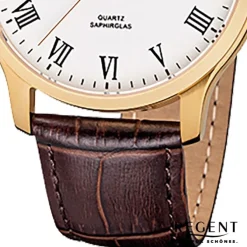 Regent Herren-Armbanduhr F-961 Quarz-Uhr Leder-Armband braun URF961