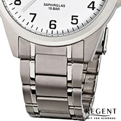 Regent Herren-Armbanduhr F-925 Quarz-Uhr Titan-Armband silber URF925
