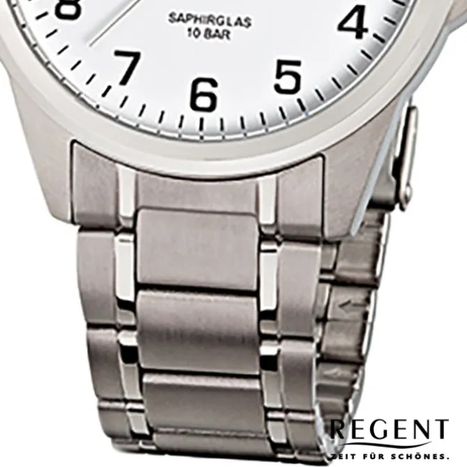Regent Herren-Armbanduhr F-925 Quarz-Uhr Titan-Armband silber URF925