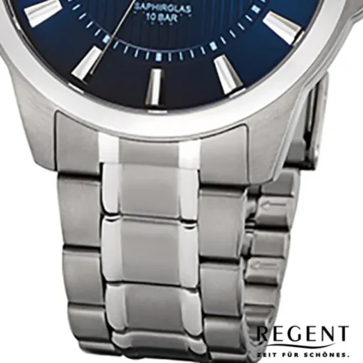Regent Herren-Armbanduhr 32-F-1111 Quarz-Uhr Titan-Armband silber grau URF1111
