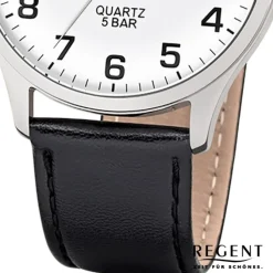 Regent Herren-Armbanduhr F-1241 Quarz-Uhr Leder-Armband schwarz UR1113405