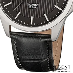 Regent Herren-Armbanduhr F-914 Quarz-Uhr Leder-Armband schwarz URF914