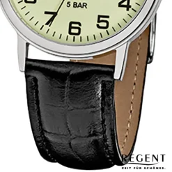 Regent Herren-Armbanduhr F-793 Quarz-Uhr Leder-Armband schwarz URF793