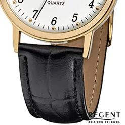 Regent Herren-Armbanduhr F-790 Quarz-Uhr Leder-Armband schwarz URF790