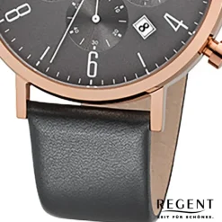 Regent Herren-Armbanduhr F-1038 Leder-Armband grau URF1038
