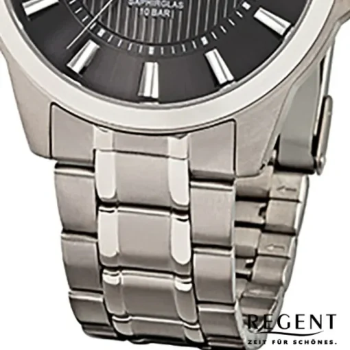 Regent Herren-Armbanduhr F-555 Quarz-Uhr Titan-Armband silber URF555