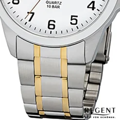 Regent Herren-Armbanduhr 32-F-1014 Edelstahl-Armband silber gold URF1014