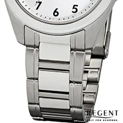 Regent Herren-Armbanduhr F-524 Quarz-Uhr Stahl-Armband silber weiß URF524