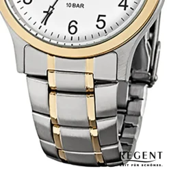 Regent Herren-Armbanduhr F-777 Quarz-Uhr Stahl-Armband gold silber URF777