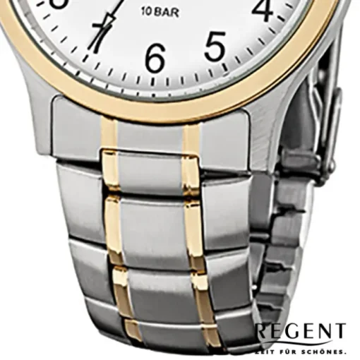 Regent Herren-Armbanduhr F-777 Quarz-Uhr Stahl-Armband gold silber URF777