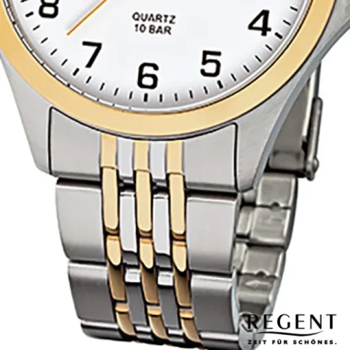 Regent Herren-Armbanduhr F-917 Quarz-Uhr Stahl-Armband silber gold URF917