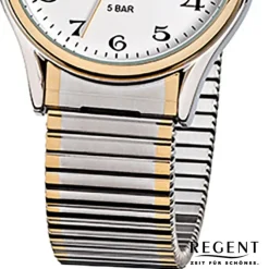 Regent Herren-Armbanduhr F-472 Quarz-Uhr Stahl-Armband silber gold URF472
