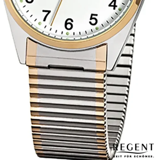 Regent Herren-Armbanduhr F-880 Quarz-Uhr Stahl-Armband silber gold URF880