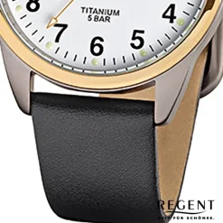 Regent Herren-Armbanduhr F-687 Titan-Uhr Leder-Armband schwarz URF687