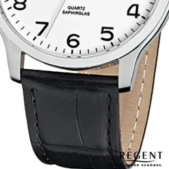 Regent Herren-Armbanduhr 32-F-1025 Quarz-Uhr Leder-Armband schwarz URF1025