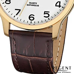 Regent Herren-Armbanduhr 32-F-1026 Quarz-Uhr Leder-Armband braun URF1026