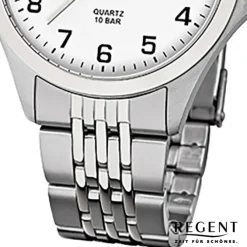 Regent Herren-Armbanduhr F-916 Quarz-Uhr Stahl-Armband silber grau URF916