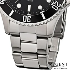 Regent Herren-Armbanduhr F-371 Quarz-Uhr Stahl-Armband silber URF371